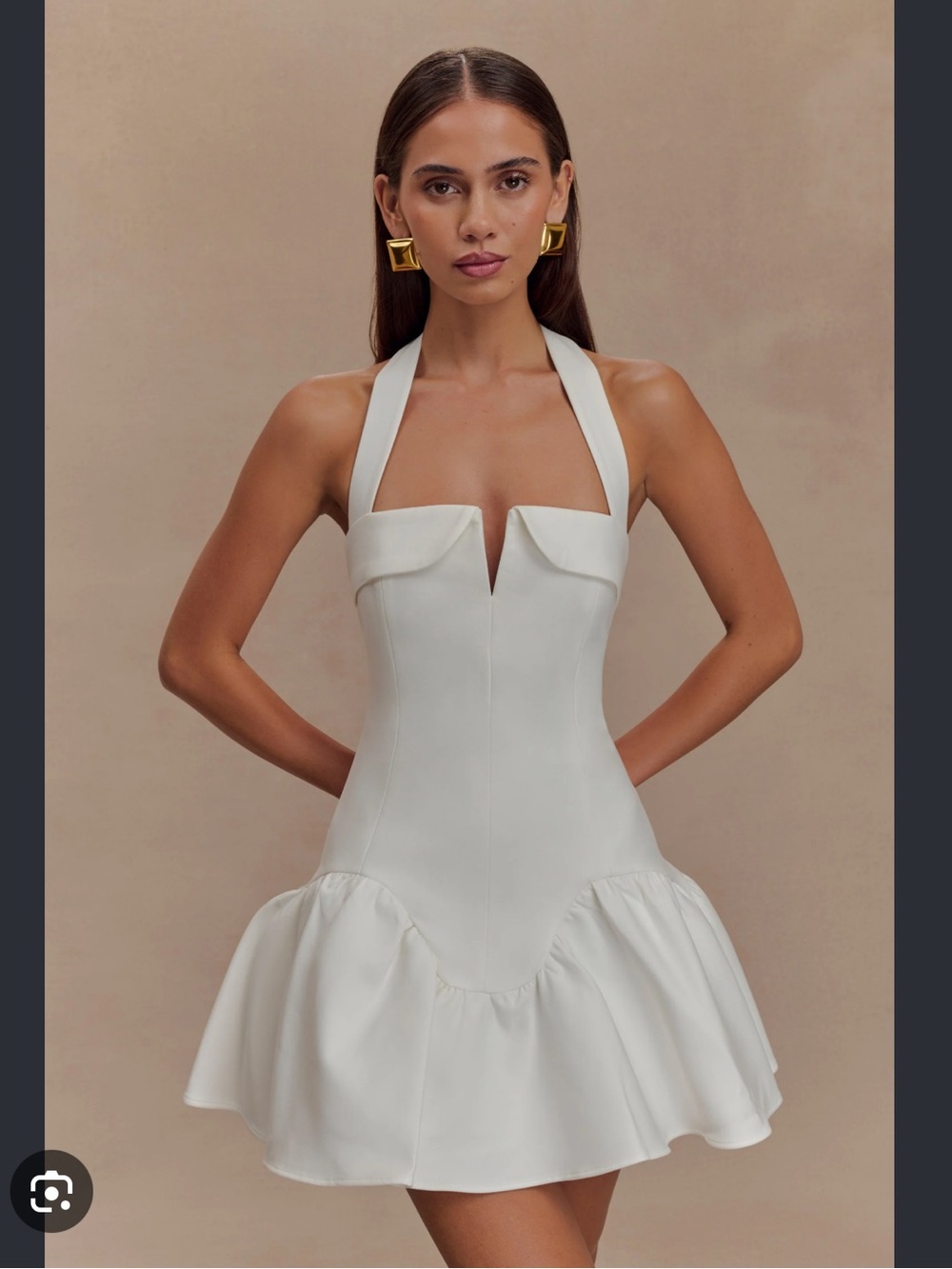 Meshki White Halter Ruffle Mini Dress